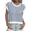 image:imageZeagoo Womens Cap Sleeve Sweaters Vest Crew Neck Knit Sweater Tops 2026 Casual Summer Sleeveless T ShirtStripe Blue