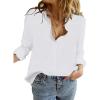 image:imageZeagoo Womens Cotton Button Down Shirts Long Sleeve V Neck Collared Tops Work Office Blouse Shirt 2025 SXXLWhite