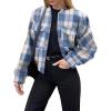 image:imageZeagoo Womens Cropped Jacket Stand Collar Long Sleeve Zip Up Shackets Bomber Jacket Coats with PocketsBlue Plaid Flannel