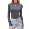 image:imageZeagoo Womens Long Sleeve Shirts Mock Neck Basic Slim Fitted Tops Lightweight Stretch Base Layer TShirtDark Grey