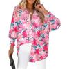 image:imageZeagoo Womens Loose Fit Striped Lantern Long Sleeve Button Down ShirtBfloral Pink