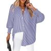image:imageZeagoo Womens Loose Fit Striped Lantern Long Sleeve Button Down ShirtCdark Blue Stripe