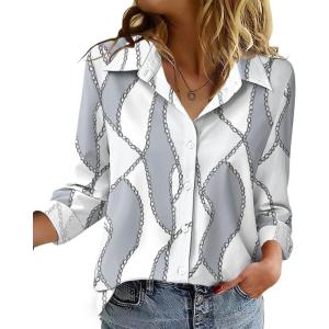 image:imageZeagoo Blouse for Women Dressy Long Sleeve Button Down Shirts Business Casual Outfit Lightweight SolidPrinted TopsGeometric Grey 611