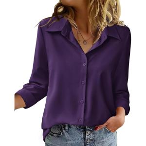 image:imageZeagoo Blouse for Women Dressy Long Sleeve Button Down Shirts Business Casual Outfit Lightweight SolidPrinted TopsZ Deep Purple