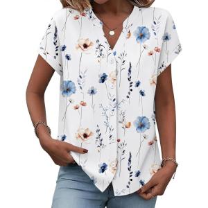 image:imageZeagoo Button Down Shirts for Women Short Sleeve Tops V Neck Collar Blouses Business Casual Outfits S2XLBf290