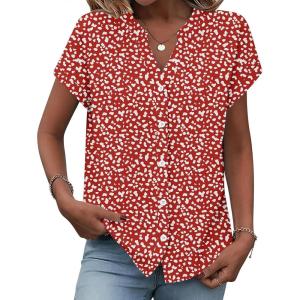 image:imageZeagoo Button Down Shirts for Women Short Sleeve Tops V Neck Collar Blouses Business Casual Outfits S2XLJh590
