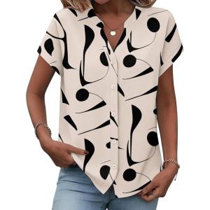 image:imageZeagoo Button Down Shirts for Women Short Sleeve Tops V Neck Collar Blouses Business Casual Outfits S2XLJh602