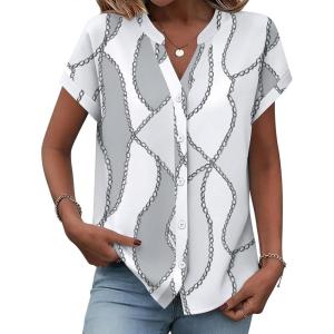 image:imageZeagoo Button Down Shirts for Women Short Sleeve Tops V Neck Collar Blouses Business Casual Outfits S2XLJh611