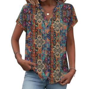 image:imageZeagoo Button Down Shirts for Women Short Sleeve Tops V Neck Collar Blouses Business Casual Outfits S2XLMz721
