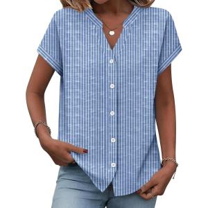 image:imageZeagoo Button Down Shirts for Women Short Sleeve Tops V Neck Collar Blouses Business Casual Outfits S2XLTz273