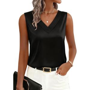 image:imageZeagoo Satin Blouse for Women Summer Tank Tops Dressy Casual Silk Camisoles Sleeveless ShirtsBlack