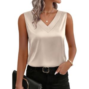 image:imageZeagoo Satin Blouse for Women Summer Tank Tops Dressy Casual Silk Camisoles Sleeveless ShirtsChampagne