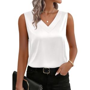 image:imageZeagoo Satin Blouse for Women Summer Tank Tops Dressy Casual Silk Camisoles Sleeveless ShirtsWhite