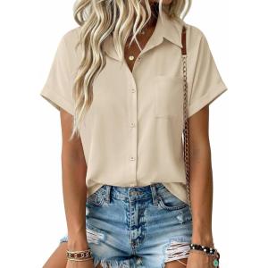 image:imageZeagoo Short Sleeve Button Up Shirts for Women Business Casual Tops Lightweight 2026 Summer Blouses Khaki M