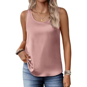 image:imageZeagoo Silk Satin Tank Tops for Women Scoop Neck Sleeveless Camisole Tops 2026 Summer Basic BlousesMauve Pink