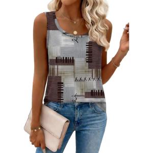 image:imageZeagoo Tank Top for Women Summer Loose Fit Casual Flowy Sleeveless Tops Trendy Scoop Neck Basic Shirts Tee 2026Jh609color Block Brown