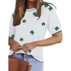 image:imageZeagoo Women Short Sleeve Sweater Summer Crew Neck Dressy Casual Soft Knit Pullover Tops TrendyFloral Sf324 Greenwhite