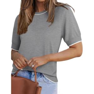 image:imageZeagoo Women Short Sleeve Sweater Summer Crew Neck Dressy Casual Soft Knit Pullover Tops TrendyGray