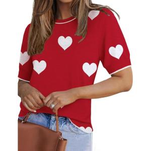 image:imageZeagoo Women Short Sleeve Sweater Summer Crew Neck Dressy Casual Soft Knit Pullover Tops TrendyHeart Redwhite