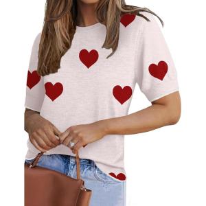 image:imageZeagoo Women Short Sleeve Sweater Summer Crew Neck Dressy Casual Soft Knit Pullover Tops TrendyHeart Whitered