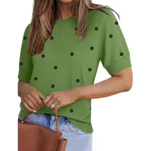 image:imageZeagoo Women Short Sleeve Sweater Summer Crew Neck Dressy Casual Soft Knit Pullover Tops TrendyPolka Pots Green 271