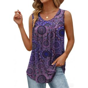 image:imageZeagoo Women Summer Tank Tops Loose Fit Flowy Boho Pleated Sleeveless Shirts Crew Neck Dressy Casual Tunic Trendy BlousesPrinted Paisley Mz929