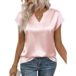image:imageZeagoo Women Tops Silk Satin Blouses V Neck Summer Shirts Cap Sleeve Business Casual Dressy Spring ClothingChampagne