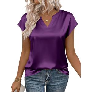 image:imageZeagoo Women Tops Silk Satin Blouses V Neck Summer Shirts Cap Sleeve Business Casual Dressy Spring ClothingPurple