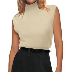 image:imageZeagoo Womens 2026 Mock Turtle Neck Sweater Vest Sleeveless Knit Pullover Tank Tops Casual Trendy Slim Fitted TopsApricot