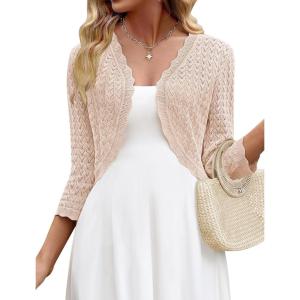 image:imageZeagoo Womens Bolero Shrug Crochet Cropped Cardigan Summer 34 Sleeve Lightweight Cardigans for DressBeige