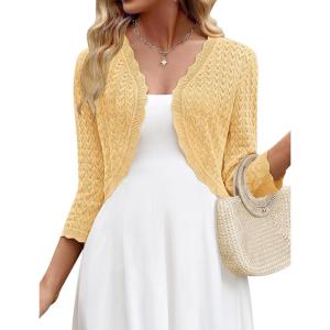 image:imageZeagoo Womens Bolero Shrug Crochet Cropped Cardigan Summer 34 Sleeve Lightweight Cardigans for DressCream