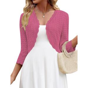 image:imageZeagoo Womens Bolero Shrug Crochet Cropped Cardigan Summer 34 Sleeve Lightweight Cardigans for DressHot Pink