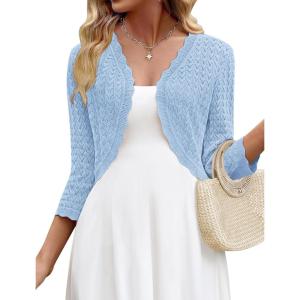image:imageZeagoo Womens Bolero Shrug Crochet Cropped Cardigan Summer 34 Sleeve Lightweight Cardigans for DressLight Blue