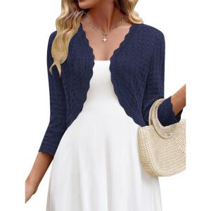 image:imageZeagoo Womens Bolero Shrug Crochet Cropped Cardigan Summer 34 Sleeve Lightweight Cardigans for DressNavy Blue