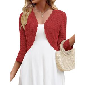 image:imageZeagoo Womens Bolero Shrug Crochet Cropped Cardigan Summer 34 Sleeve Lightweight Cardigans for DressRed
