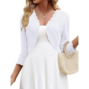image:imageZeagoo Womens Bolero Shrug Crochet Cropped Cardigan Summer 34 Sleeve Lightweight Cardigans for DressWhite