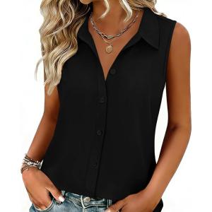 image:imageZeagoo Womens Button Down Shirts Sleeveless Blouses Casual V Neck Tank TopsBlack