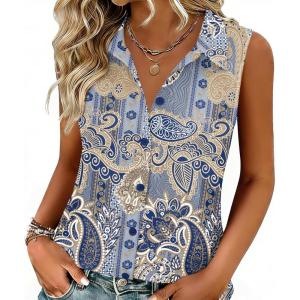 image:imageZeagoo Womens Button Down Shirts Sleeveless Blouses Casual V Neck Tank TopsMz919