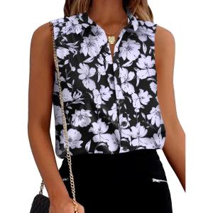 image:imageZeagoo Womens Button Down Shirts Sleeveless Blouses Casual V Neck Tank TopsWhite Flower