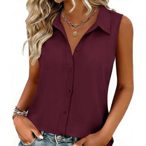image:imageZeagoo Womens Button Down Shirts Sleeveless Blouses Casual V Neck Tank TopsWine Red