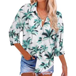 image:imageZeagoo Womens Cotton Button Down Shirts Long Sleeve V Neck Collared Tops Work Office Blouse Shirt 2025 SXXLPat2