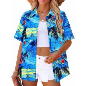 image:imageZeagoo Womens Hawaiian Button Down Shirts Short Sleeve Casual Floral Tropical Shirt Summer Beach Shirt Cool Button Up TopsCp8