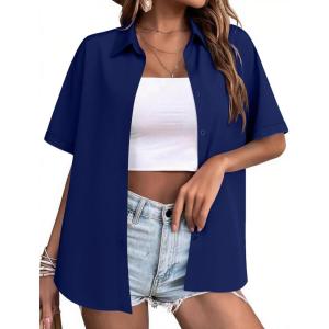image:imageZeagoo Womens Hawaiian Button Down Shirts Short Sleeve Casual Floral Tropical Shirt Summer Beach Shirt Cool Button Up TopsNavy Blue