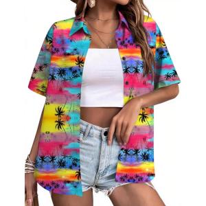 image:imageZeagoo Womens Hawaiian Button Down Shirts Short Sleeve Casual Floral Tropical Shirt Summer Beach Shirt Cool Button Up TopsTropical Coconut Pink