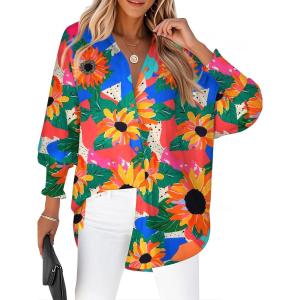 image:imageZeagoo Womens Loose Fit Striped Lantern Long Sleeve Button Down ShirtBsunflower