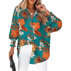 image:imageZeagoo Womens Loose Fit Striped Lantern Long Sleeve Button Down ShirtBvintage Floral
