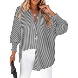 image:imageZeagoo Womens Loose Fit Striped Lantern Long Sleeve Button Down ShirtCblack Stripe