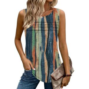 image:imageZeagoo Womens Summer Tank Tops Sleeveless Loose Fit Tunic Blouses Dressy Casual Pleated Front Scoop Neck Boho ShirtsCx289