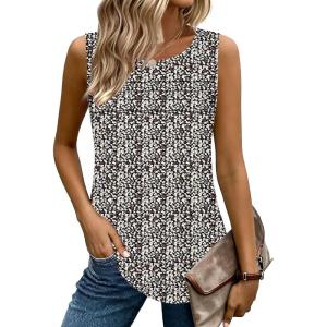 image:imageZeagoo Womens Summer Tank Tops Sleeveless Loose Fit Tunic Blouses Dressy Casual Pleated Front Scoop Neck Boho ShirtsFloral Black