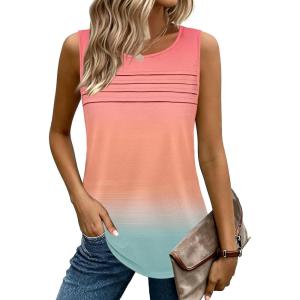 image:imageZeagoo Womens Summer Tank Tops Sleeveless Loose Fit Tunic Blouses Dressy Casual Pleated Front Scoop Neck Boho ShirtsJb218